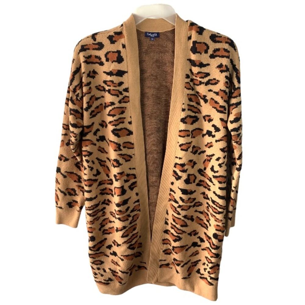 Splendid Cardigan S Cheetah Animal Print Open Front‎ Long Sleeve Knit Brown